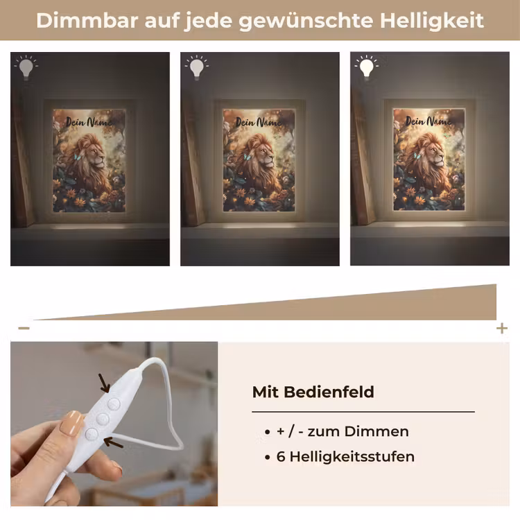 Leeuw - Dieren - Bloemen - Jungle Light Box met kabel (Kinderlampje) klein -USP_dimbaarDE