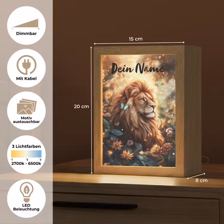 Leeuw - Dieren - Bloemen - Jungle Light Box met kabel (Kinderlampje) klein -USP_websiteoverzichtDE