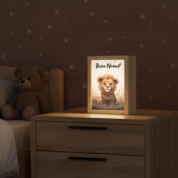 Leeuw - Dieren - Kinderen - Bruin - Meisje Light Box met kabel (Kinderlampje) klein -sfeer1_kind