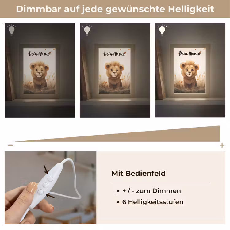 Leeuw - Dieren - Kinderen - Bruin - Meisje Light Box met kabel (Kinderlampje) klein -USP_dimbaarDE