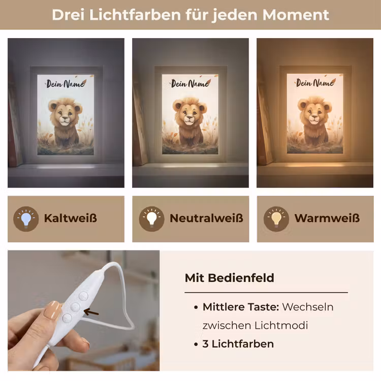 Leeuw - Dieren - Kinderen - Bruin - Meisje Light Box met kabel (Kinderlampje) klein -USP_lichtkleurDE