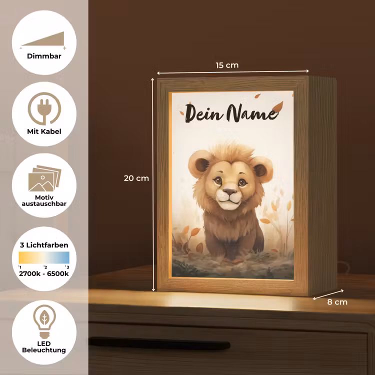 Leeuw - Dieren - Kinderen - Bruin - Meisje Light Box met kabel (Kinderlampje) klein -USP_websiteoverzichtDE