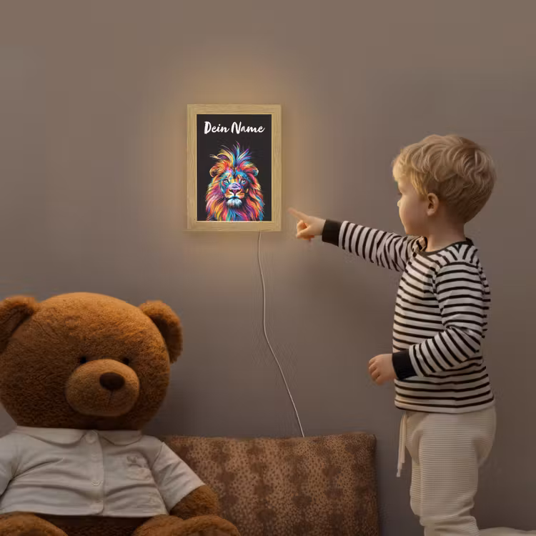 Leeuwen - Kleurrijk - Zwart - Dieren Light Box met kabel (Kinderlampje) klein -sfeer4a_kind