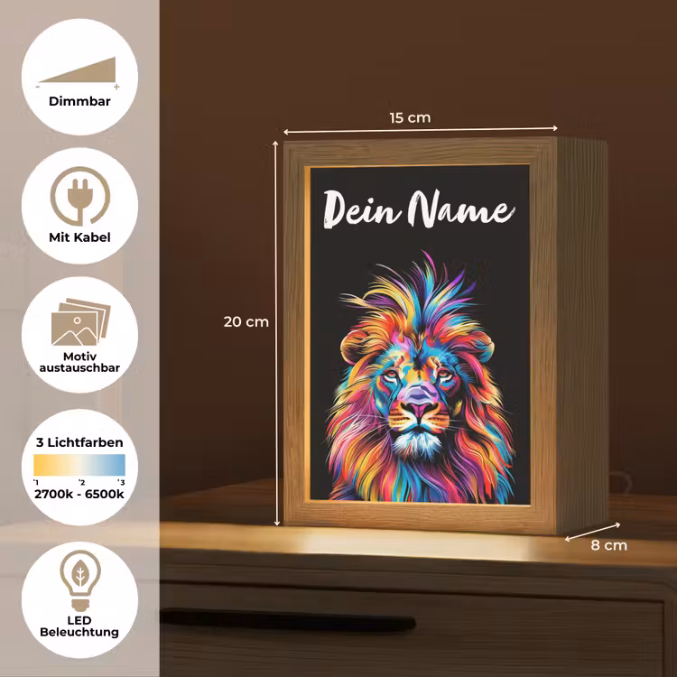 Leeuwen - Kleurrijk - Zwart - Dieren Light Box met kabel (Kinderlampje) klein -USP_websiteoverzichtDE