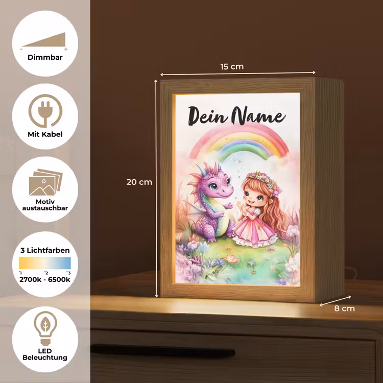 Meisje - Draak - Regenboog Light Box met kabel (Kinderlampje) klein -USP_websiteoverzichtDE