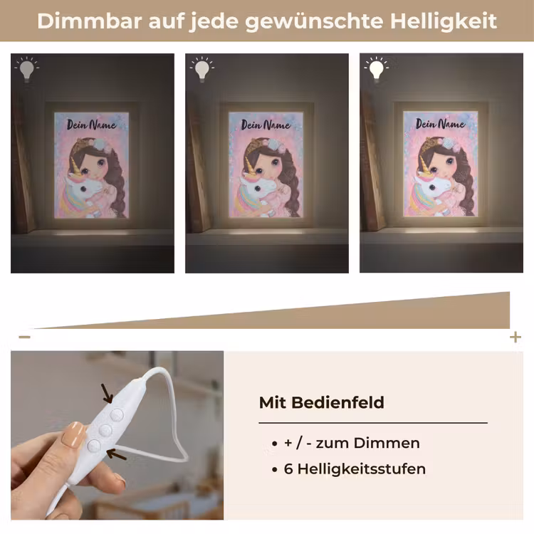 Meisje - Eenhoorn - Glitter Light Box met kabel (Kinderlampje) klein -USP_dimbaarDE