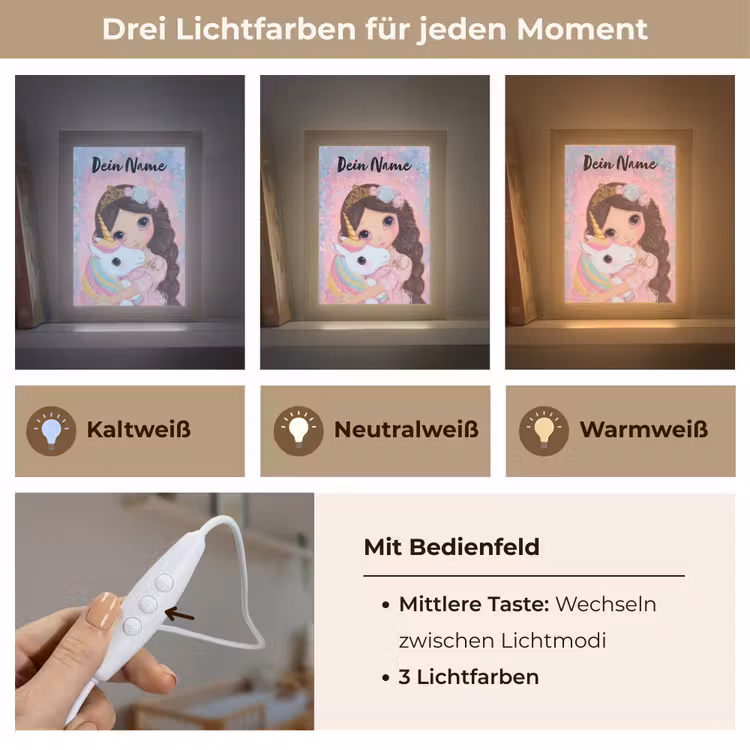 Meisje - Eenhoorn - Glitter Light Box met kabel (Kinderlampje) klein -USP_lichtkleurDE