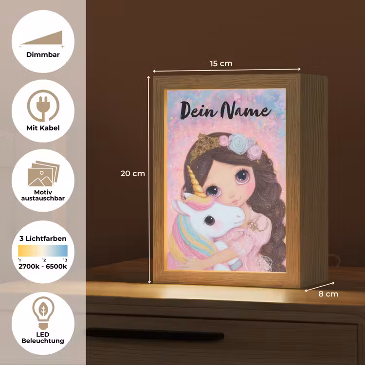 Meisje - Eenhoorn - Glitter Light Box met kabel (Kinderlampje) klein -USP_websiteoverzichtDE