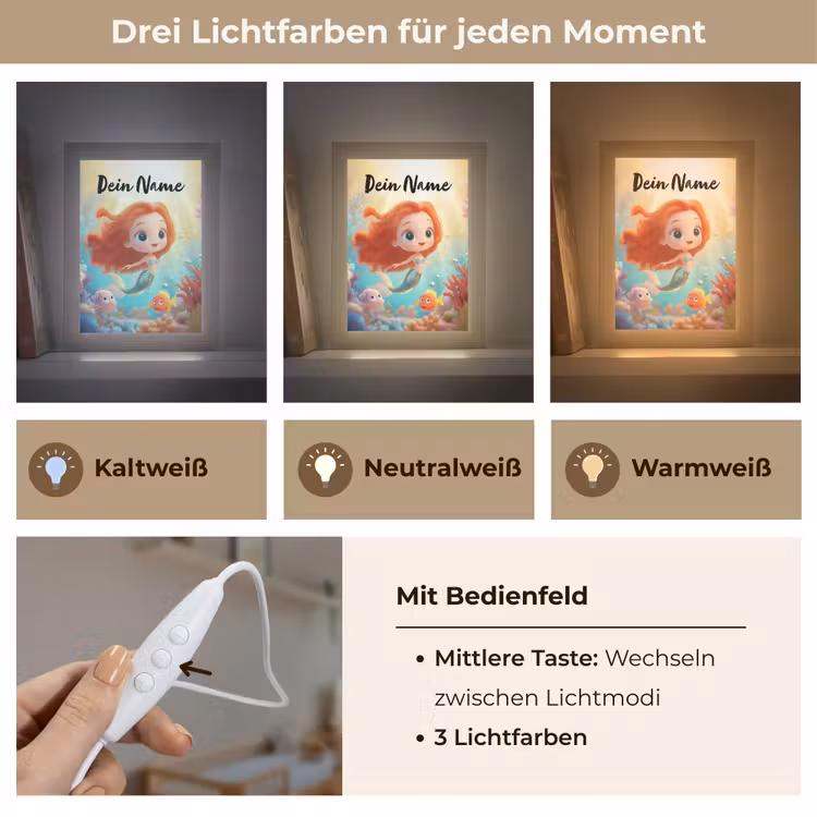 Zeemeermin - Vissen - Koraal Light Box met kabel (Kinderlampje) klein -USP_lichtkleurDE