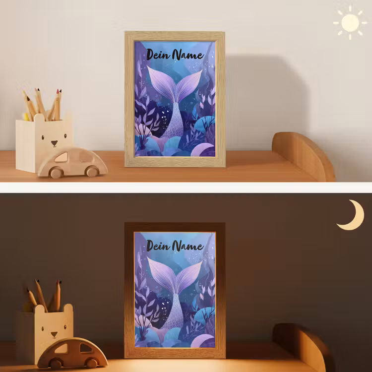 Zeemeerminnenstaart - Onderwaterplanten - Paars - Blauw Light Box met kabel (Kinderlampje) klein -sfeer3_kind