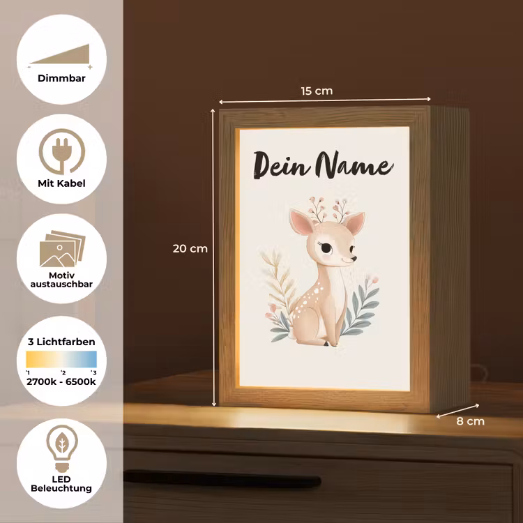 Minimalistisch - Hertje - Aquarel - Bladeren Light Box met kabel (Kinderlampje) klein -USP_websiteoverzichtDE