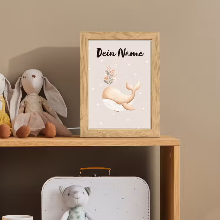 Minimalistisch - Walvis - Bloemen - Stippen Light Box met kabel (Kinderlampje) klein -sfeer2_kind