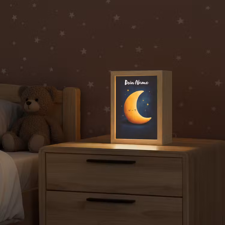 Maan - Geel - Sterren - Gezichtje Light Box met kabel (Kinderlampje) klein -sfeer1_kind