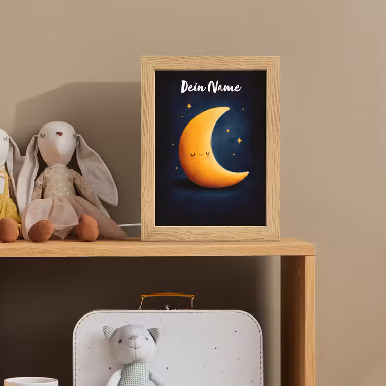 Maan - Geel - Sterren - Gezichtje Light Box met kabel (Kinderlampje) klein -sfeer2_kind