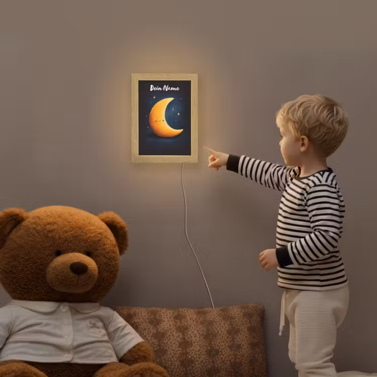 Maan - Geel - Sterren - Gezichtje Light Box met kabel (Kinderlampje) klein -sfeer4a_kind