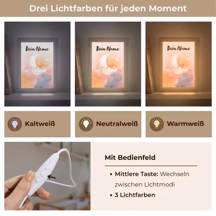 Maan - Gezichtje - Sterren - Roze Light Box met kabel (Kinderlampje) klein -USP_lichtkleurDE