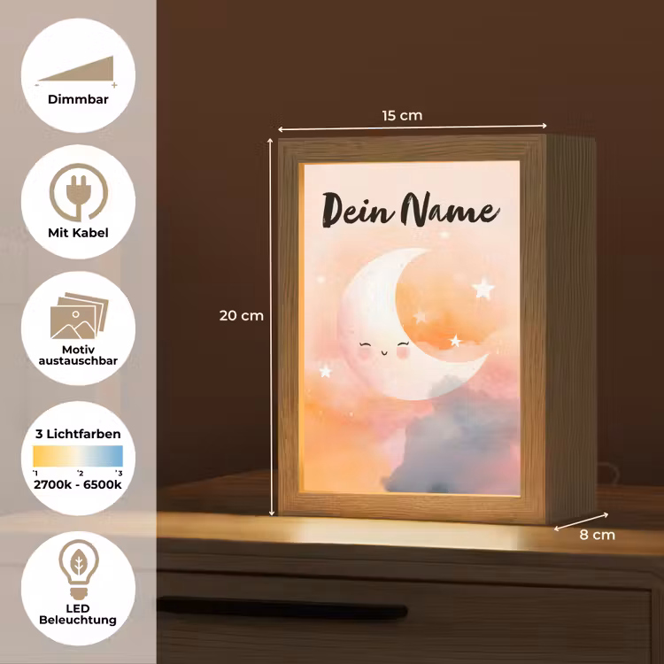 Maan - Gezichtje - Sterren - Roze Light Box met kabel (Kinderlampje) klein -USP_websiteoverzichtDE