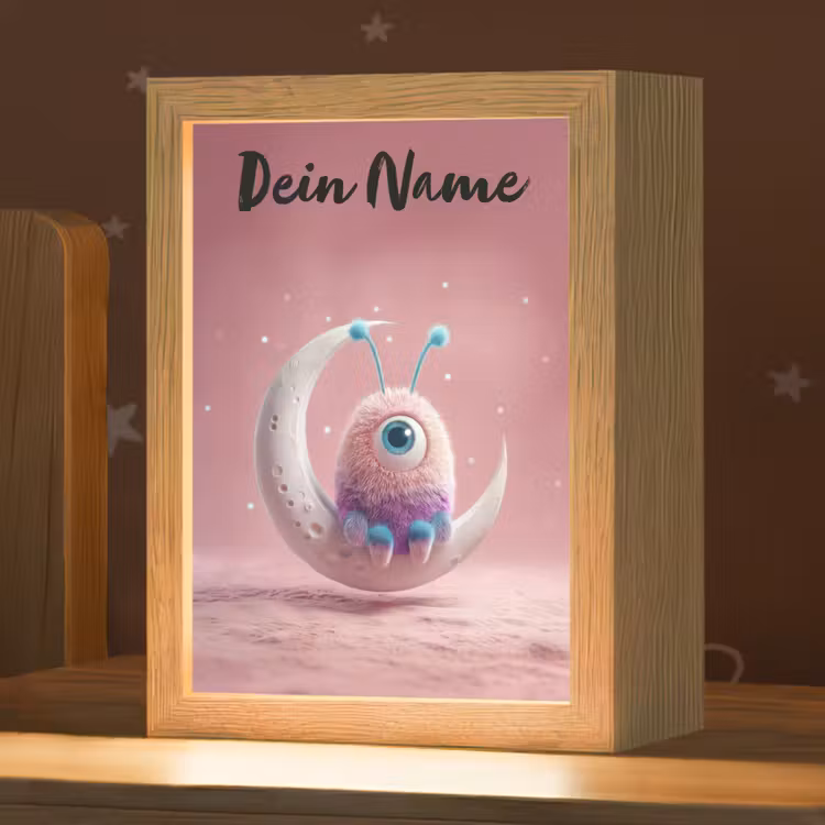 Maan - Monster - Roze Light Box met kabel (Kinderlampje) klein -zzz_3d_website