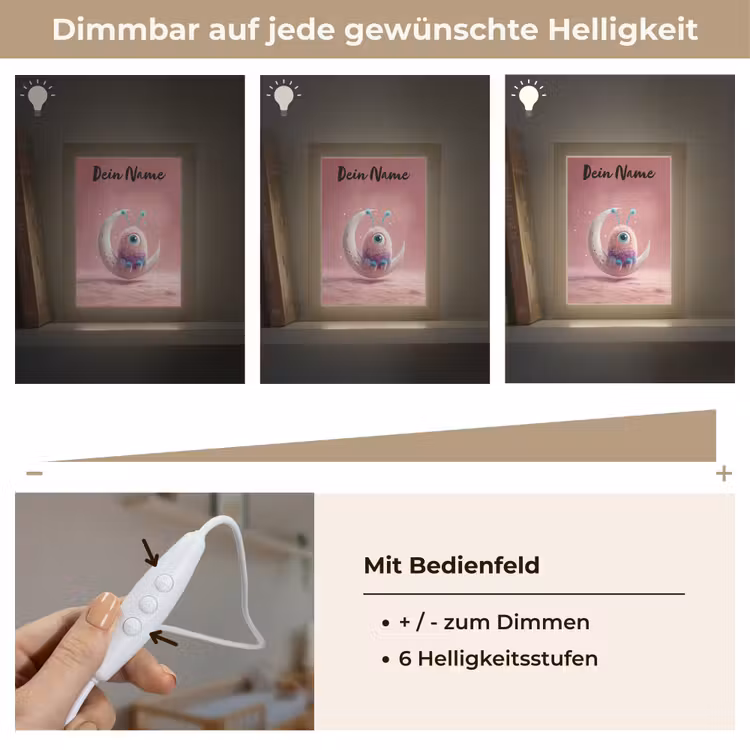 Maan - Monster - Roze Light Box met kabel (Kinderlampje) klein -USP_dimbaarDE
