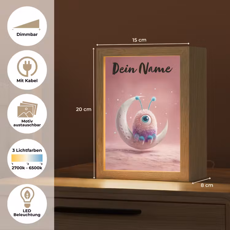 Maan - Monster - Roze Light Box met kabel (Kinderlampje) klein -USP_websiteoverzichtDE