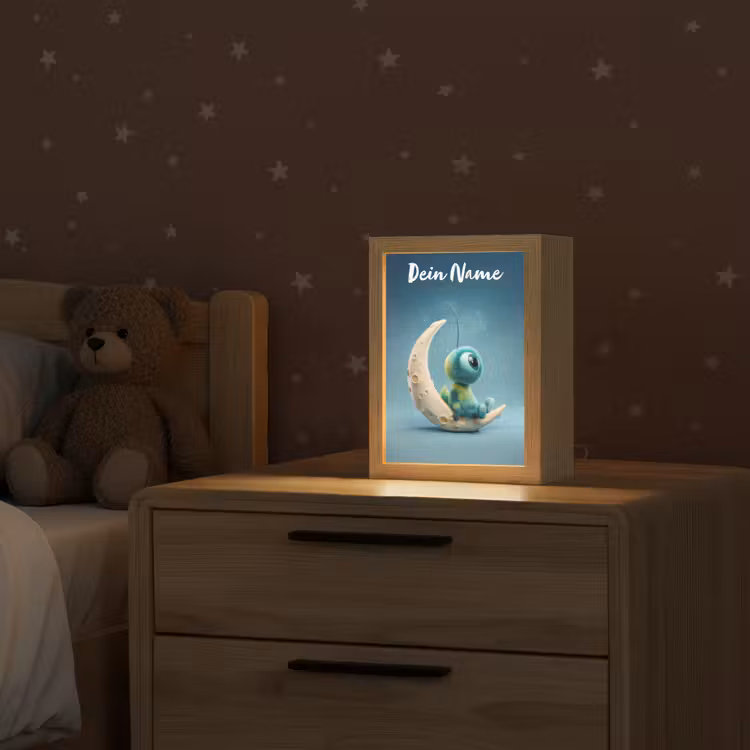 Maan - Ruimtewezen - Blauw Light Box met kabel (Kinderlampje) klein -sfeer1_kind