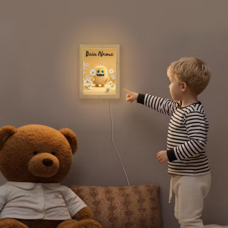 Monster - Geel - Madeliefjes Light Box met kabel (Kinderlampje) klein -sfeer4a_kind