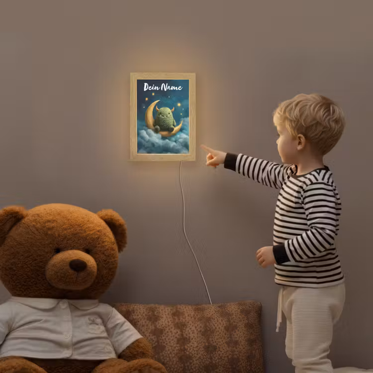 Monster - Groen - Maan - Wolken Light Box met kabel (Kinderlampje) klein -sfeer4a_kind