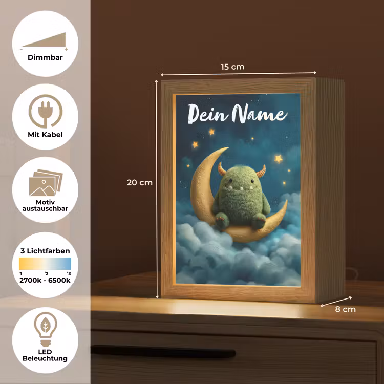 Monster - Groen - Maan - Wolken Light Box met kabel (Kinderlampje) klein -USP_websiteoverzichtDE