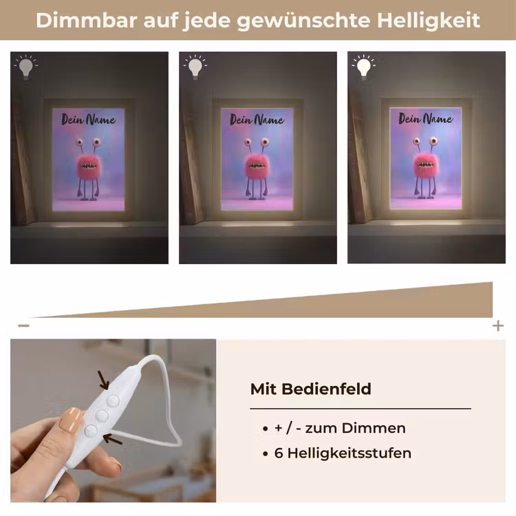Monster - Roze - Paars Light Box met kabel (Kinderlampje) klein -USP_dimbaarDE