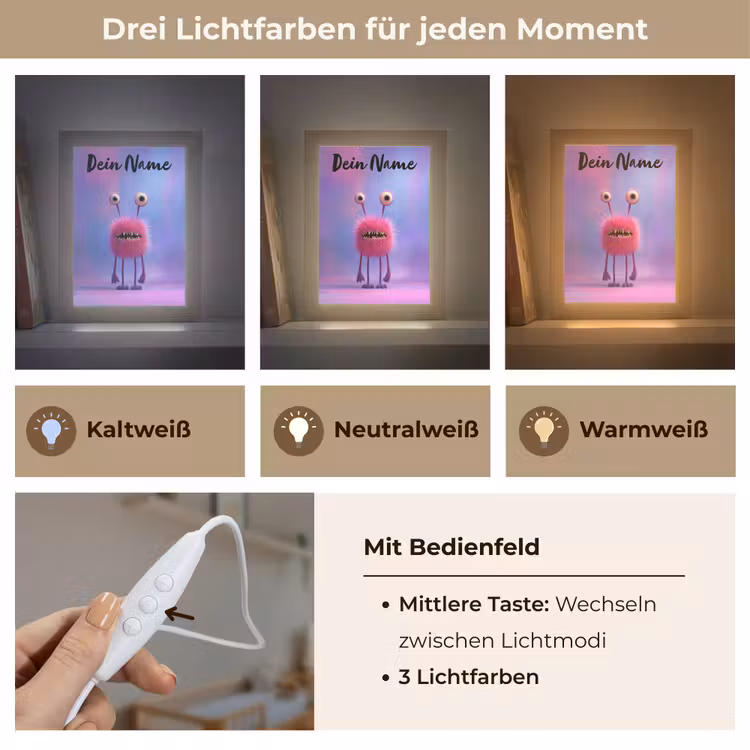 Monster - Roze - Paars Light Box met kabel (Kinderlampje) klein -USP_lichtkleurDE