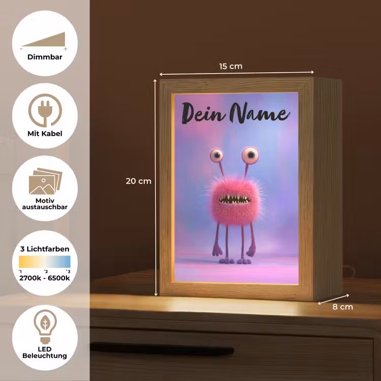 Monster - Roze - Paars Light Box met kabel (Kinderlampje) klein -USP_websiteoverzichtDE
