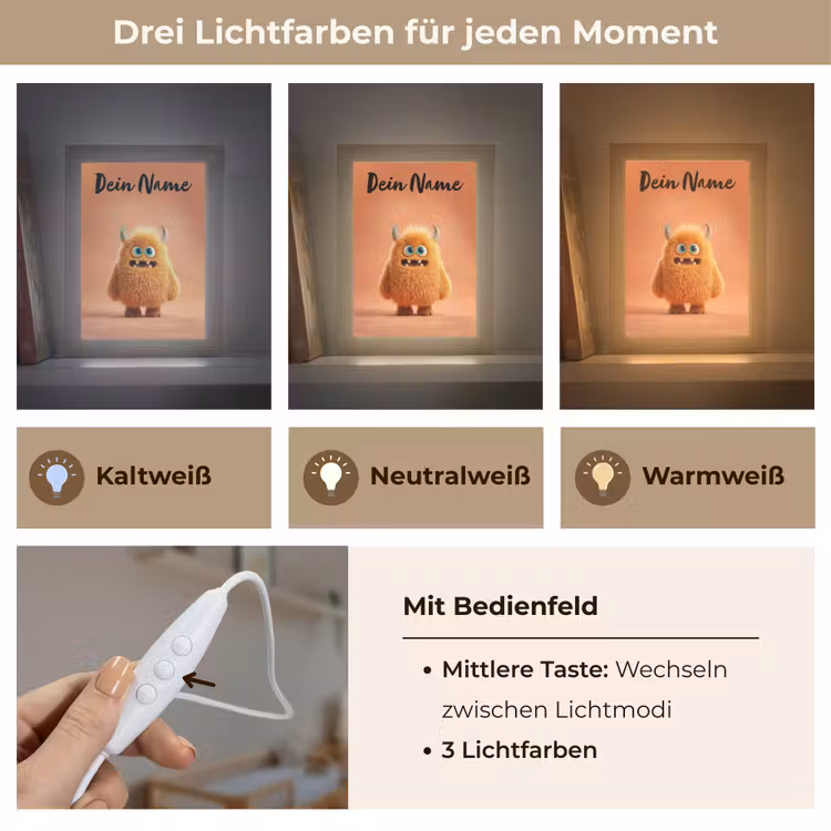 Monster - Knuffel - Oranje Light Box met kabel (Kinderlampje) klein -USP_lichtkleurDE
