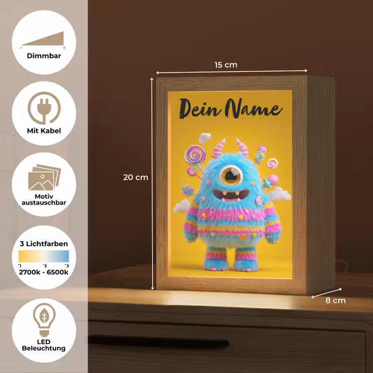 Monster - Snoep - Geel - Kleurrijk Light Box met kabel (Kinderlampje) klein -USP_websiteoverzichtDE