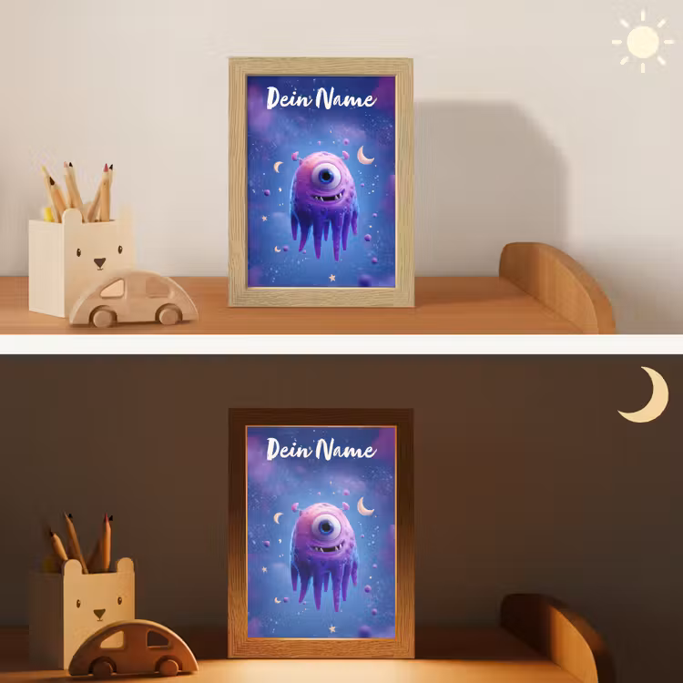 Monster - Ruimte - Sterren - Paars Light Box met kabel (Kinderlampje) klein -sfeer3_kind