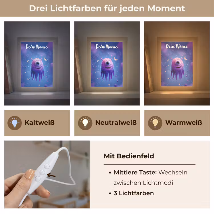 Monster - Ruimte - Sterren - Paars Light Box met kabel (Kinderlampje) klein -USP_lichtkleurDE
