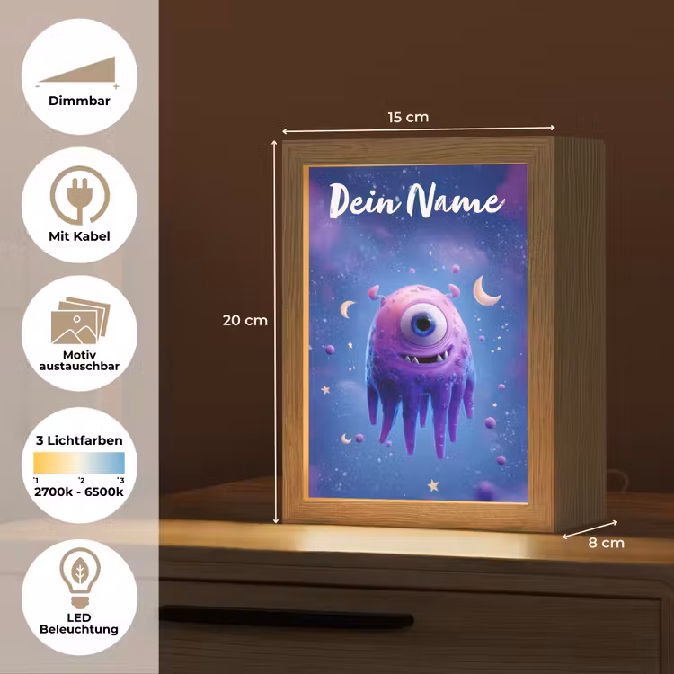 Monster - Ruimte - Sterren - Paars Light Box met kabel (Kinderlampje) klein -USP_websiteoverzichtDE