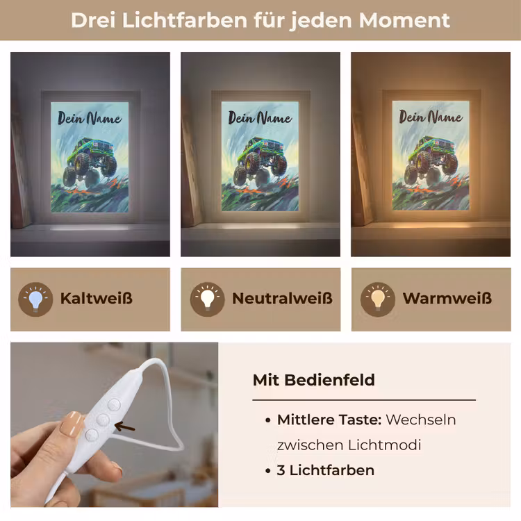 Monstertruck - Auto - Jongens - Groen Light Box met kabel (Kinderlampje) klein -USP_lichtkleurDE