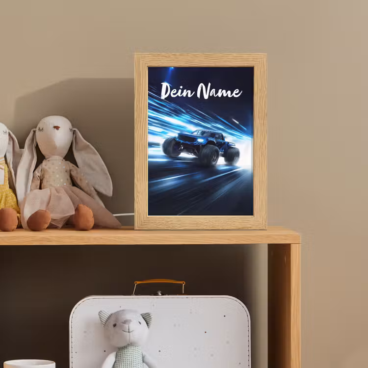 Monstertruck - Blauw - Neon - Lichten Light Box met kabel (Kinderlampje) klein -sfeer2_kind