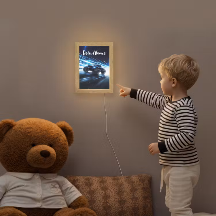Monstertruck - Blauw - Neon - Lichten Light Box met kabel (Kinderlampje) klein -sfeer4a_kind