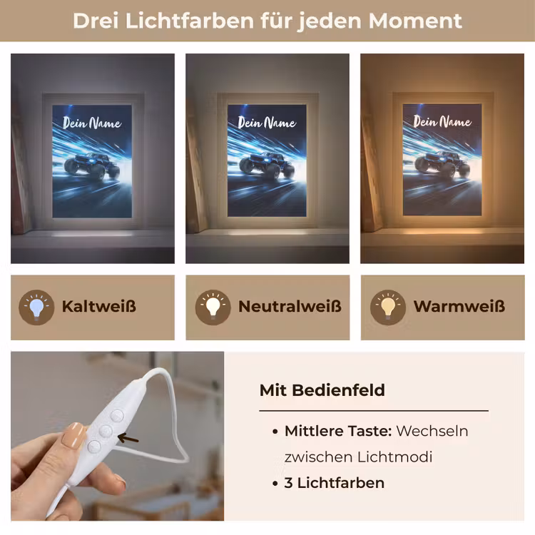 Monstertruck - Blauw - Neon - Lichten Light Box met kabel (Kinderlampje) klein -USP_lichtkleurDE
