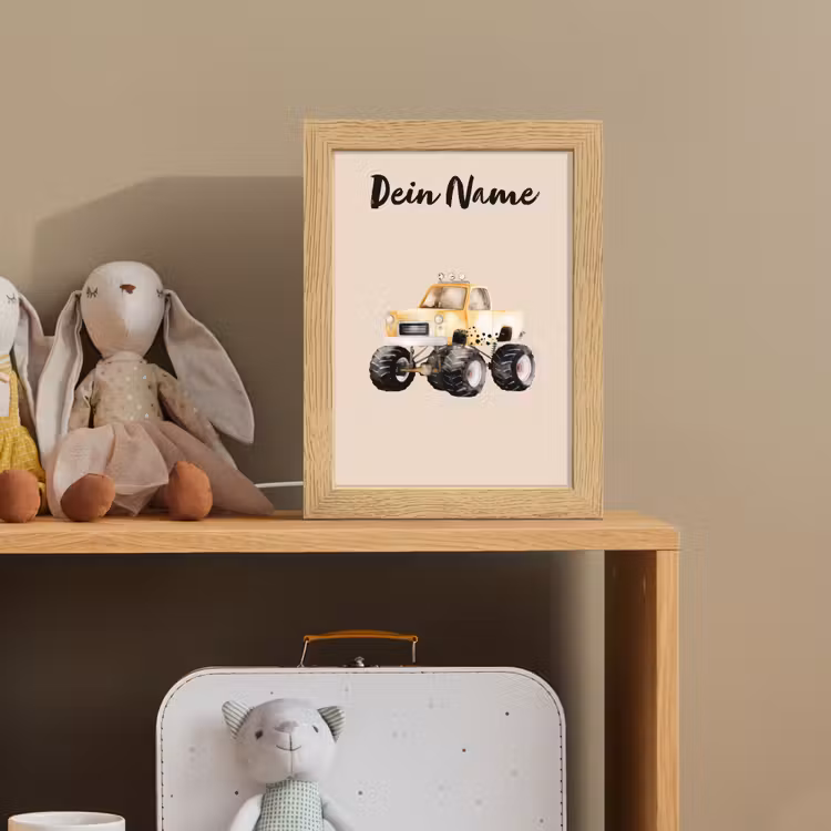 Monstertruck - Geel - Minimalistisch Light Box met kabel (Kinderlampje) klein -sfeer2_kind