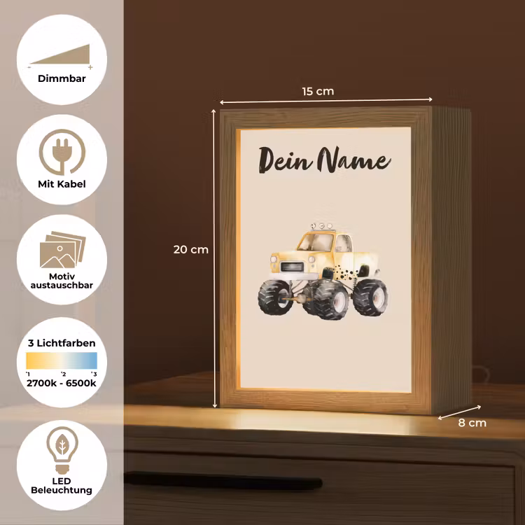 Monstertruck - Geel - Minimalistisch Light Box met kabel (Kinderlampje) klein -USP_websiteoverzichtDE