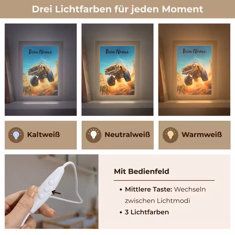 Monstertruck - Kind - Jongen - Auto Light Box met kabel (Kinderlampje) klein -USP_lichtkleurDE