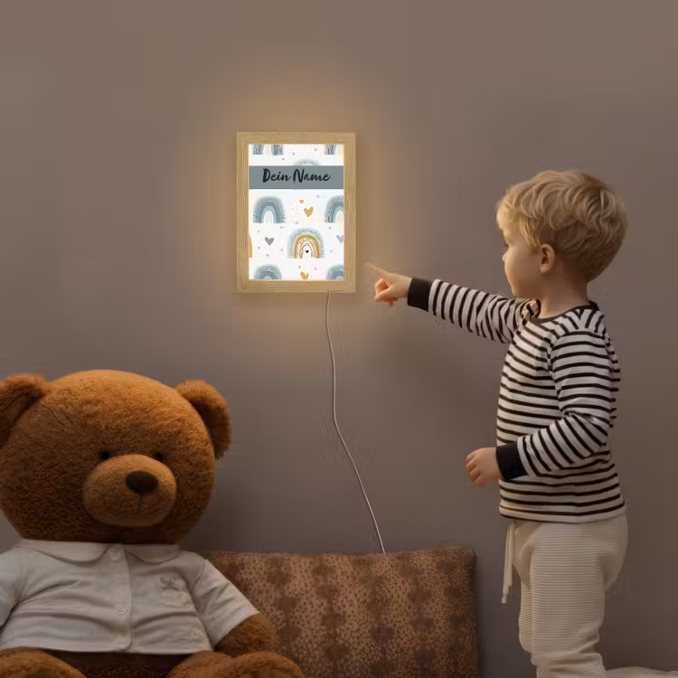 Patroon - Blauw - Regenboog - Hartjes Light Box met kabel (Kinderlampje) klein -sfeer4a_kind