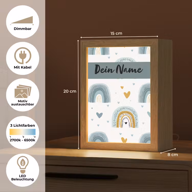 Patroon - Blauw - Regenboog - Hartjes Light Box met kabel (Kinderlampje) klein -USP_websiteoverzichtDE