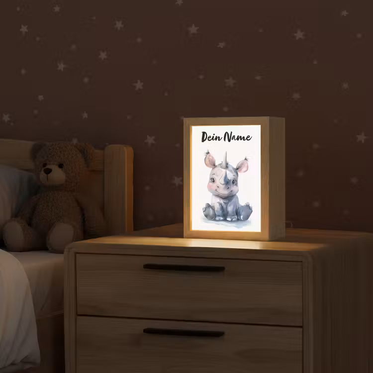 Neushoorn - Baby dier - Dieren Light Box met kabel (Kinderlampje) klein -sfeer1_kind