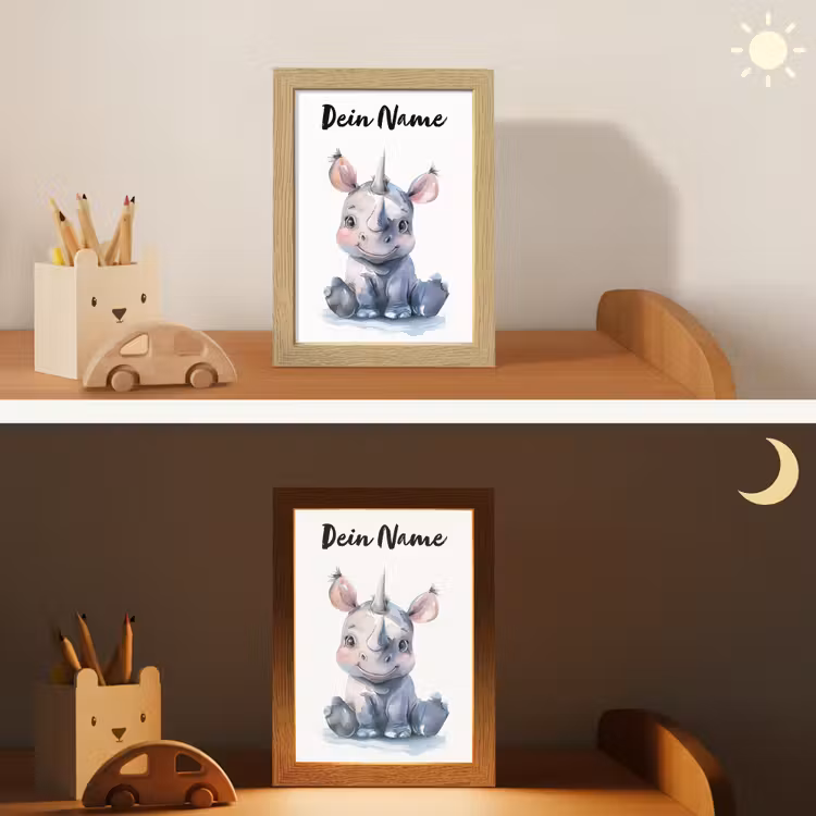 Neushoorn - Baby dier - Dieren Light Box met kabel (Kinderlampje) klein -sfeer3_kind