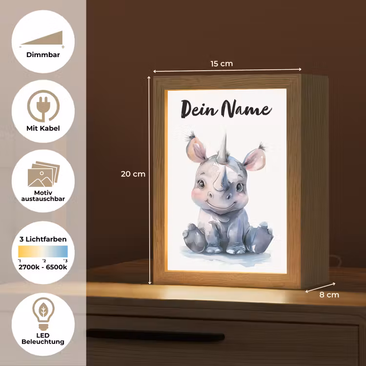 Neushoorn - Baby dier - Dieren Light Box met kabel (Kinderlampje) klein -USP_websiteoverzichtDE