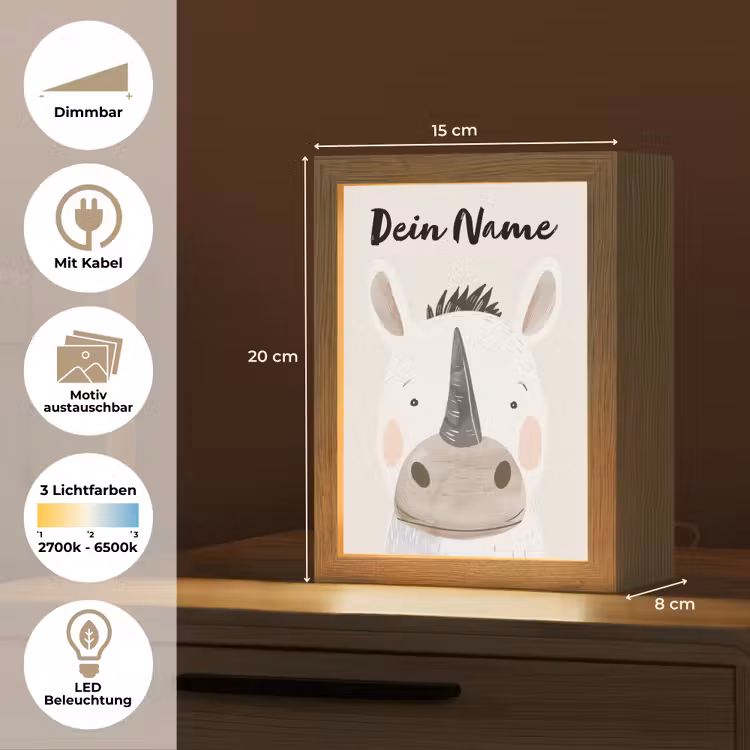 Neushoorn - Wilde dieren - Pastel kleuren Light Box met kabel (Kinderlampje) klein -USP_websiteoverzichtDE