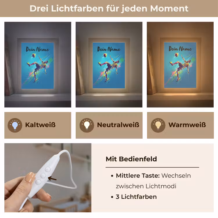 Neon - Voetbal - Schop - Kleurrijk Light Box met kabel (Kinderlampje) klein -USP_lichtkleurDE